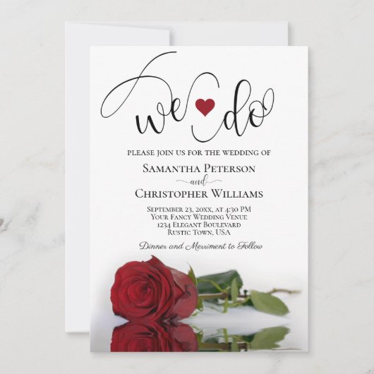 Dat doen we. Elegant Long Stemmed Red Rose Wedding Kaart (Voorkant)