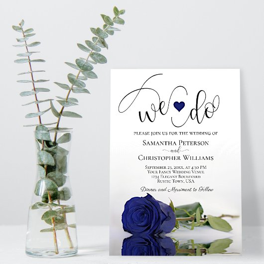 Dat doen we. Elegant Navy Blue Roos Romantic Weddi Kaart
