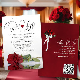 Dat doen we! Elegant Red Rose QR Code Details Huwe Kaart