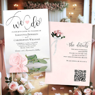 Dat doen we! Elegante Blush Pink Rose QR Code Wedd Kaart