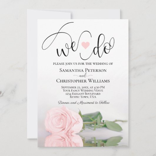 Dat doen we! Elegante Blush Pink Rose QR Code Wedd Kaart (Voorkant)