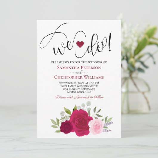 Dat doen we! Elegante Magenta & Rozen Boho bruilof Kaart (Staand voorkant)