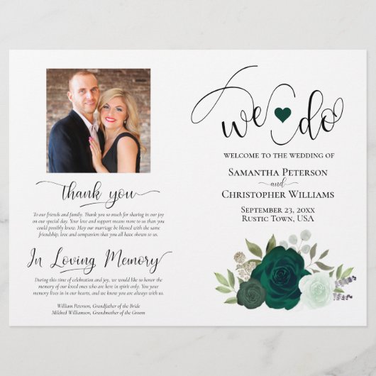 Dat doen we! Emerald Boho Rozen DIY Vouw Trouwprog (Voorkant)