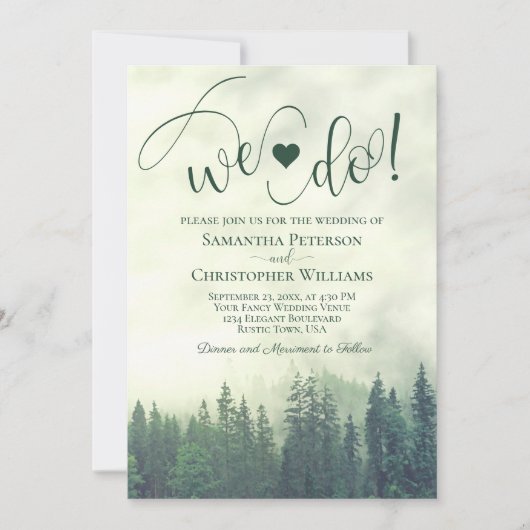 Dat doen we. Foggy Green Pine Trees Rustic Wedding Kaart (Voorkant)