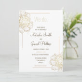 Dat doen we. Gold Peony Flowers Modern Wedding Kaart (Staand voorkant)