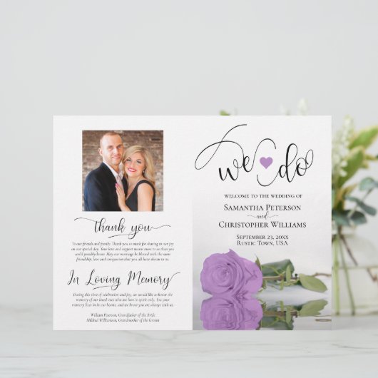 Dat doen we. Lila Paars Roos Modern Wedding Progra (Staand voorkant)