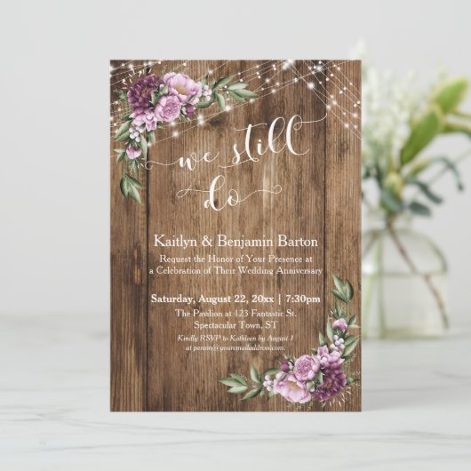 Dat doen we nog steeds, rustiek hout roze bloemig  kaart (Staand voorkant)