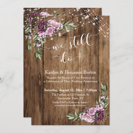 Dat doen we nog steeds, rustiek hout roze bloemig kaart (Voorkant / Achterkant)