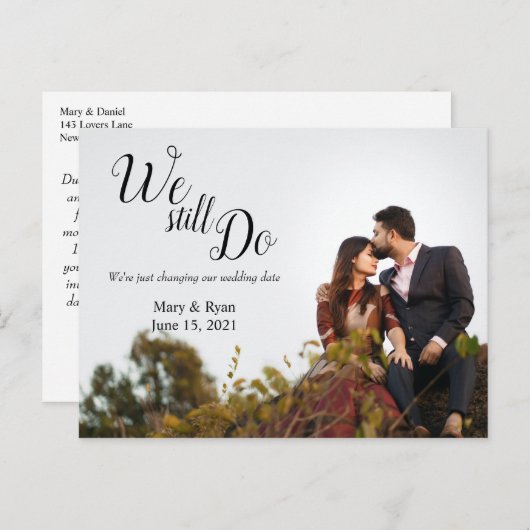 Dat doen we nog steeds | Trouwdatum gewijzigd Eenv Briefkaart (Voorkant / Achterkant)