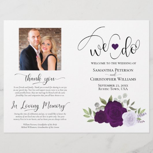 Dat doen we! Paarse Boho Rozen DIY Vouw Trouwprogr (Voorkant)