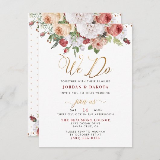 Dat doen we | Rozen & Chic Gold Glitter Script Wed Uitnodiging Briefkaart (Voorkant / Achterkant)