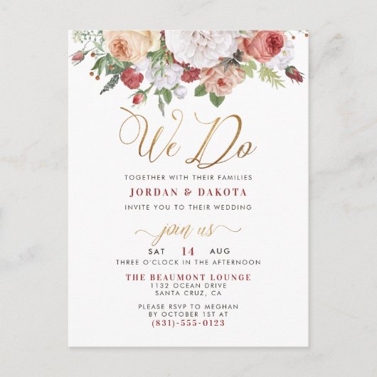 Dat doen we | Rozen & Chic Gold Glitter Script Wed Uitnodiging Briefkaart (Voorkant)