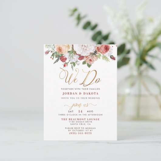Dat doen we | Rozen & Chic Gold Glitter Script Wed Uitnodiging Briefkaart (Staand voorkant)