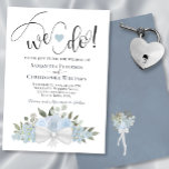 Dat doen we. Rustic Dusty Blue Romantic Floral Wed Kaart<br><div class="desc">Deze romantische en elegante huwelijksuitnodiging is voorzien van een bijtende waterverf florale vormgeving met een cluster van met de hand geschilde rozen en bloemen met eucalyptusbladeren en groen in tinten van stoffige blauw en sage groen. Bovenaan staan de woorden: "Wij doen!" die in het moderne schrift worden gespetst met een...</div>