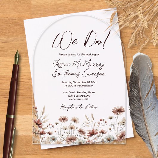 Dat doen we! Rustieke Boheemse Sienna Wildflowers  Acryl Uitnodigingen