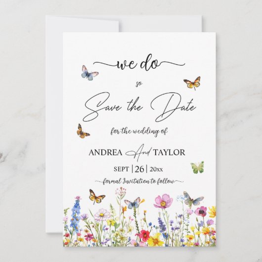 Dat doen we! Wildflowers Vlinders Elegant Save The Date (Voorkant)