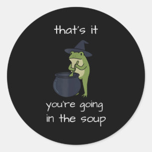 Dat gaat in de soep meme grappige kikker weirdcore ronde sticker