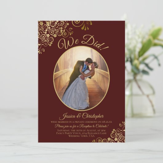 Dat hebben we gedaan! Gouden lint op het trouwfees Kaart (Staand voorkant)