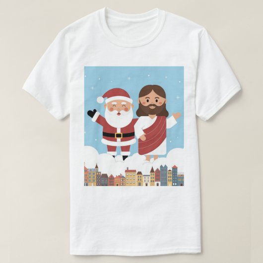 DAT HEBBEN WE GEZIEN! De Kerstman en Jezus kijken  T-shirt (Design voorkant)