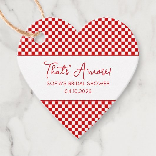 Dat is Amor Italiaans Bruiloftsontbijt Rood Gingha Bedankjes Labels (Voorkant)