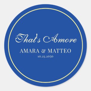 Dat is Amor Italiaans Vintage Schrift Blauw Trouwe Ronde Sticker