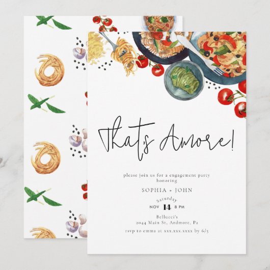 Dat is amore! Aquarel Italiaans Eten Betrokkenheid Kaart (Voorkant / Achterkant)