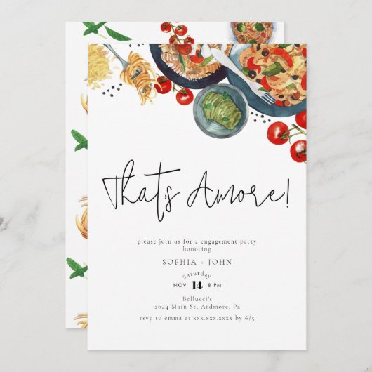 Dat is amore! Aquarel Italiaans voedsel-huwelijksa Kaart (Voorkant / Achterkant)