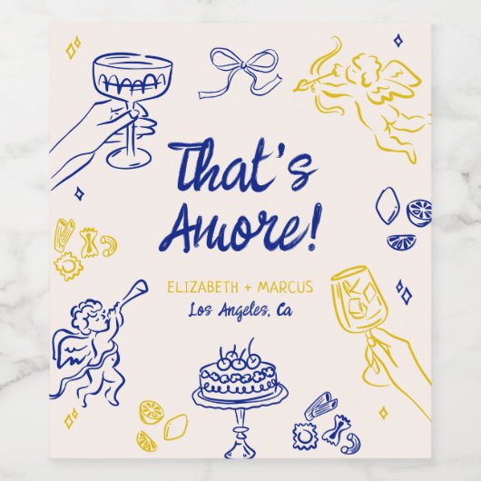 Dat is Amore! Blauw en geel Wijn Etiket (Enkel label)