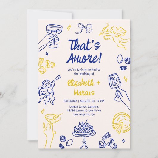 Dat is Amore! Blauw & Geel Italiaanse bruiloft Kaart (Voorkant)