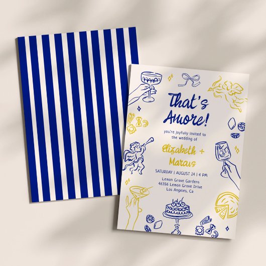 Dat is Amore! Blauw & Geel Italiaanse bruiloft Kaart