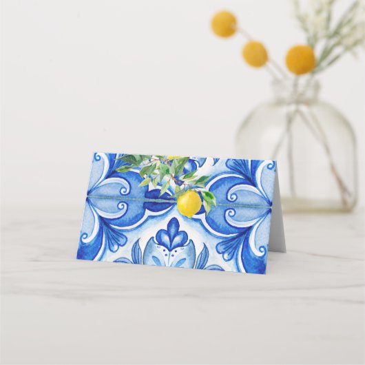 Dat is amore Blauwe tegel citroen Italiaanse bruid Plaatskaartje (Achterkant)