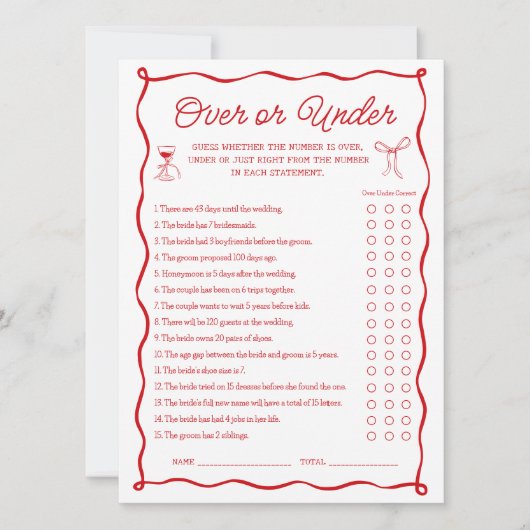 Dat is Amore Bruidsfeest Over of Onder Spelkaart Kaart (Voorkant)