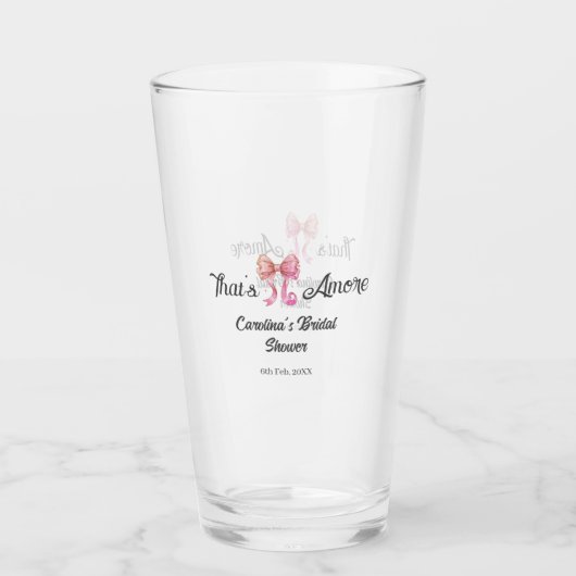 dat is amore bruiloft feest roze retro strik boho  glas (Voorkant)