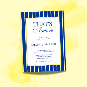 Dat is Amore Gestreept Blauw & Geel Bruiloft Kaart