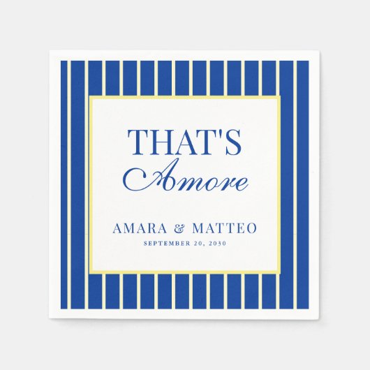 Dat is amore gestreepte blauwe & gele trouw servet (Voorkant)