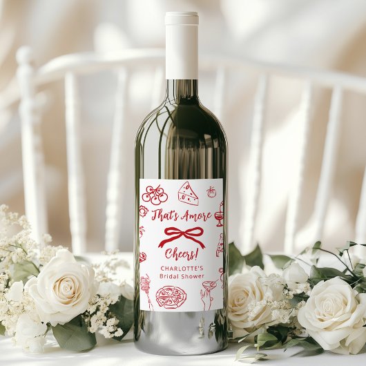 Dat is Amore Handgetekende Italiaanse Bruidsdouche Wijn Etiket