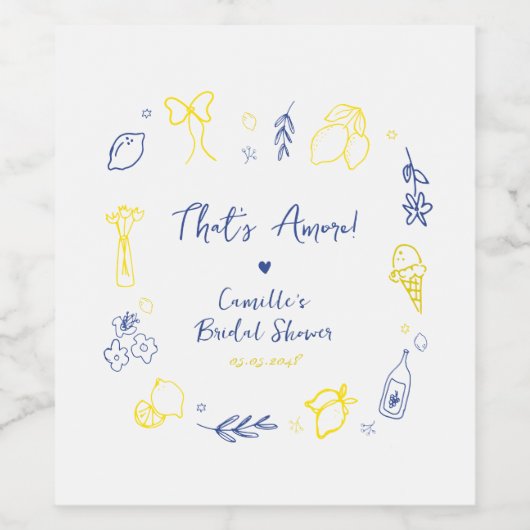 Dat is Amore Handgetekende Italiaanse Citroen Brui Wijn Etiket (Enkel label)