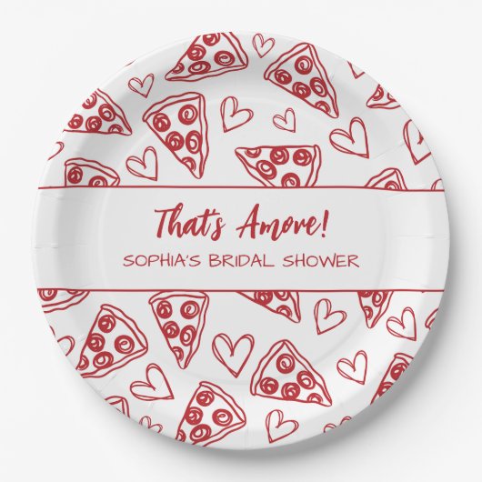 Dat is Amore Handgetekende Pizza Feest Bruidsdouch Papieren Bordje (Voorkant)