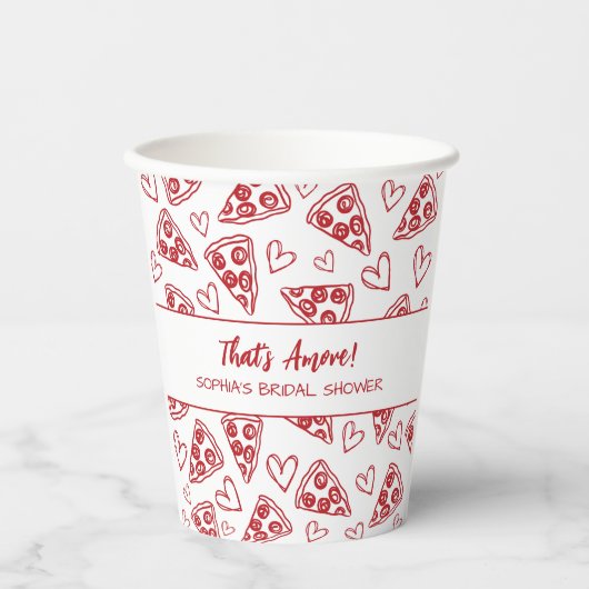 Dat is Amore Handgetekende Pizzafeest Bruidsdouche Papieren Bekers (Voorkant)