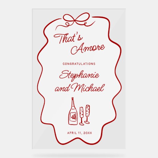 Dat is Amore-huwelijksaankondiging Rood Doodle Fra Acryl Bord (Voorkant)