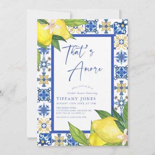Dat is Amore Italiaans Blauwe Tegels Citroen Vrijg Kaart (Voorkant)