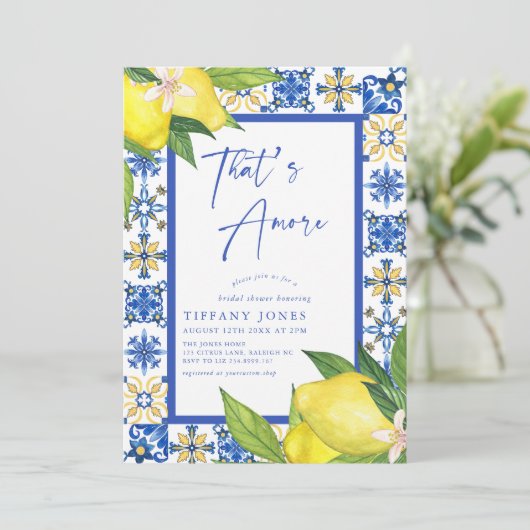 Dat is Amore Italiaans Blauwe Tegels Citroen Vrijg Kaart (Staand voorkant)