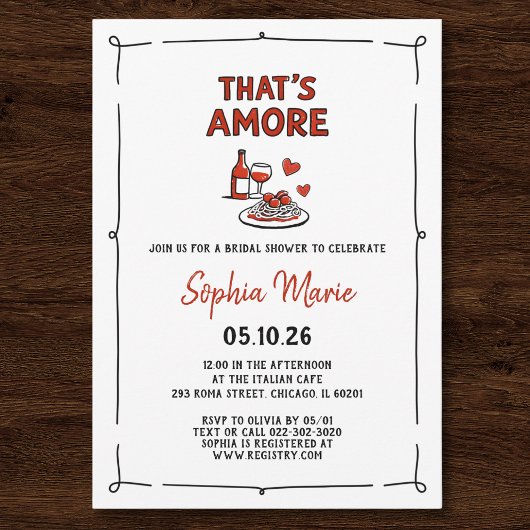 Dat is Amore Italiaans Bruidsfeest Whimsical Rood Kaart