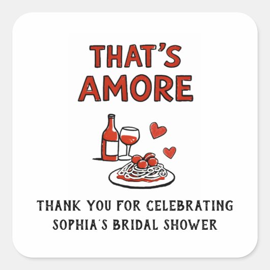 Dat is Amore Italiaans Bruidsfeest Whimsical Rood Vierkante Sticker (Voorkant)