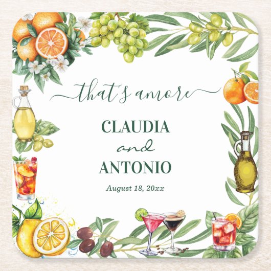 Dat is Amore Italiaans Citrus Bruiloft Kartonnen Onderzetters (Voorkant)