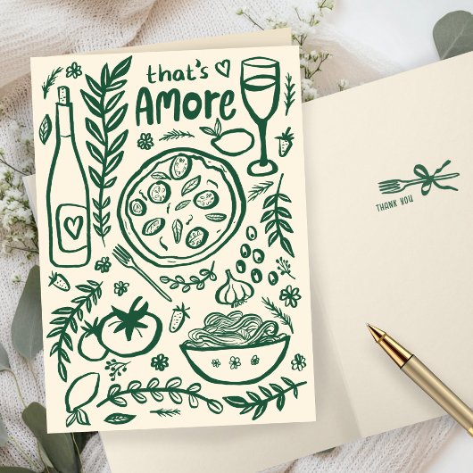 Dat is Amore Italiaans Eten Aangepaste Bruids Show Bedankkaart