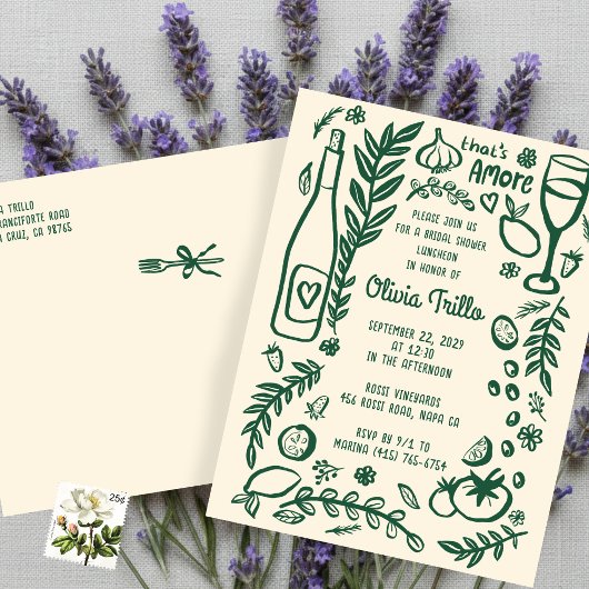 Dat is Amore Italiaans Eten Aangepaste Bruidsdouch Briefkaart