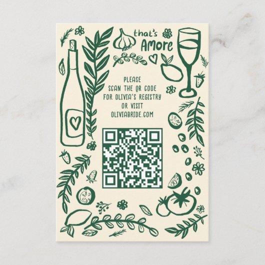 Dat is Amore Italiaans Eten Aangepaste Bruidsdouch Informatiekaartje (Voorkant)