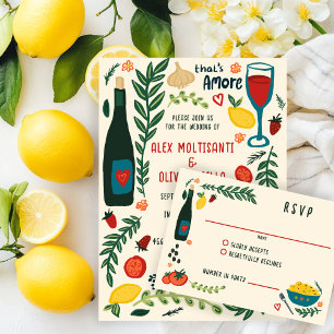 Dat is Amore Italiaans eten Aangepaste bruiloft RSVP Kaartje