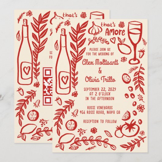 Dat is Amore Italiaans Eten Aangepaste QR Huwelijk Kaart (Voorkant / Achterkant)